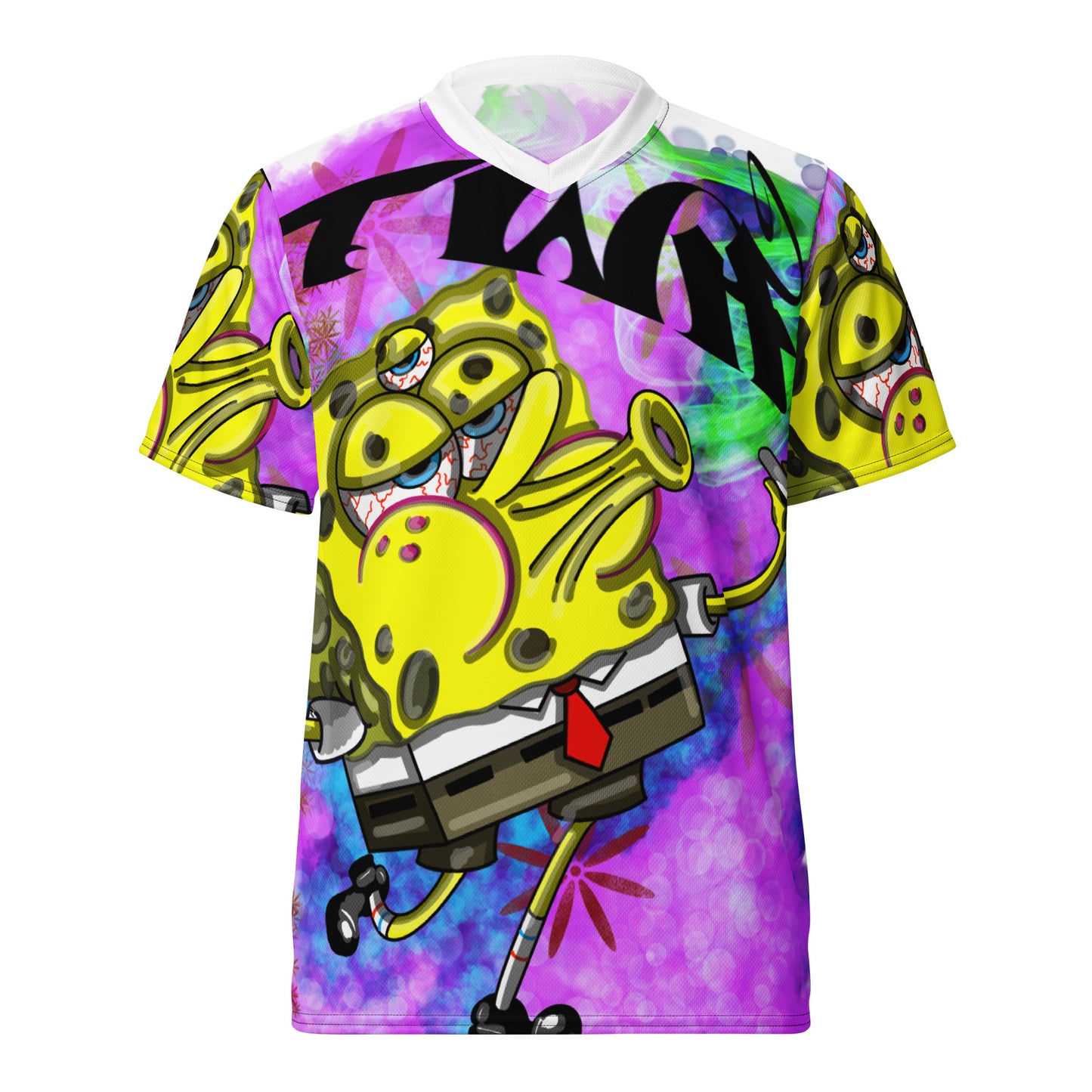 sports jersey, spongebob, artistic, abstract, polyester, breathable, cotton, short sleeve, v neck