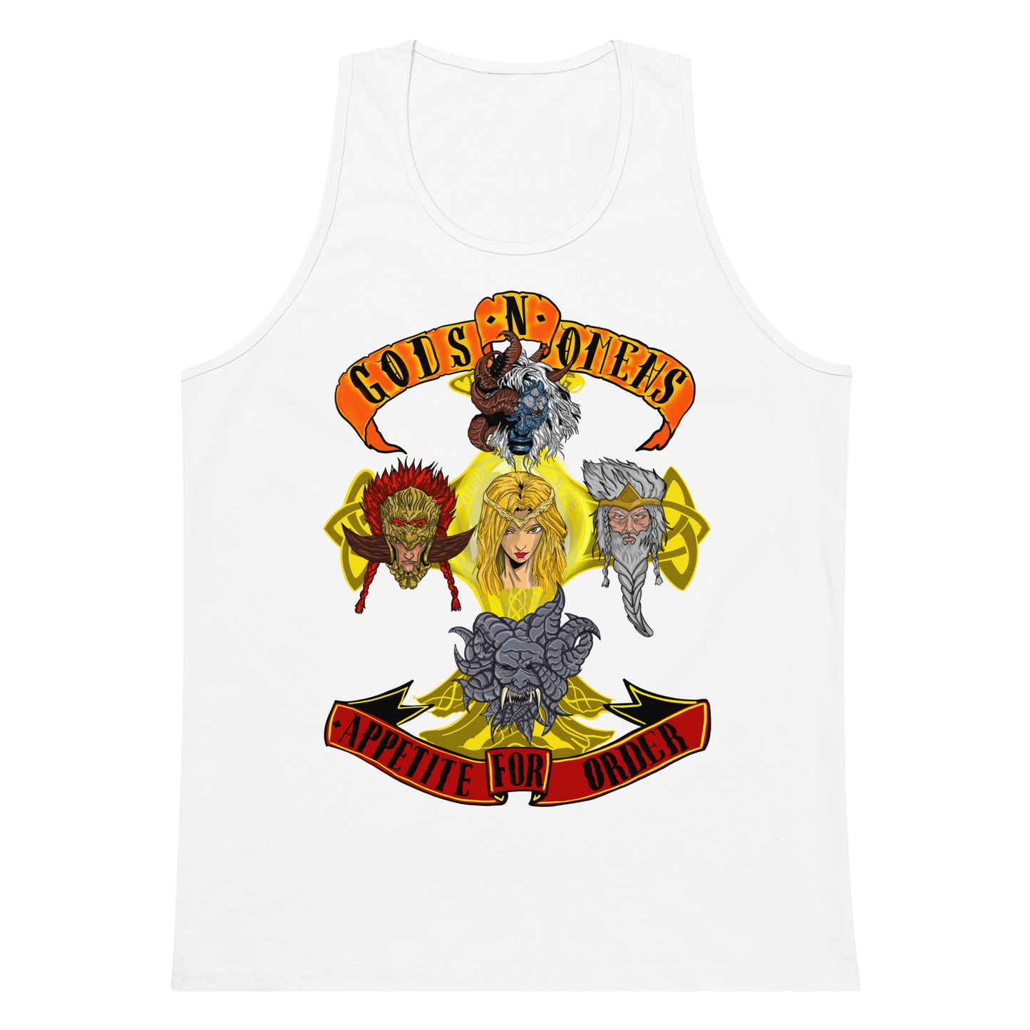 Gods n Omens by gods hand Men’s premium tank top.
