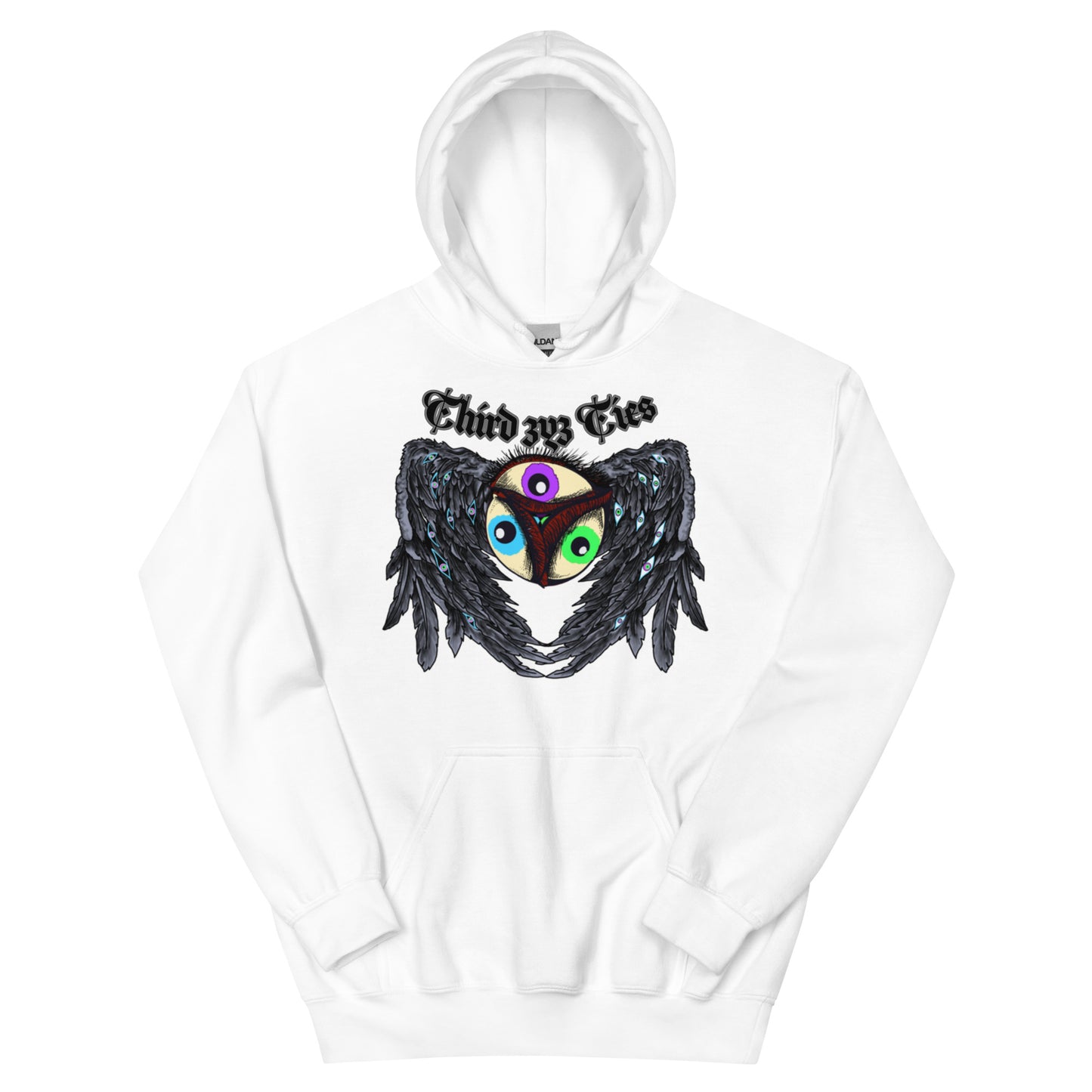 white hoodie, abstract, artistic, long sleeve, pull over, cotton, multiple colors