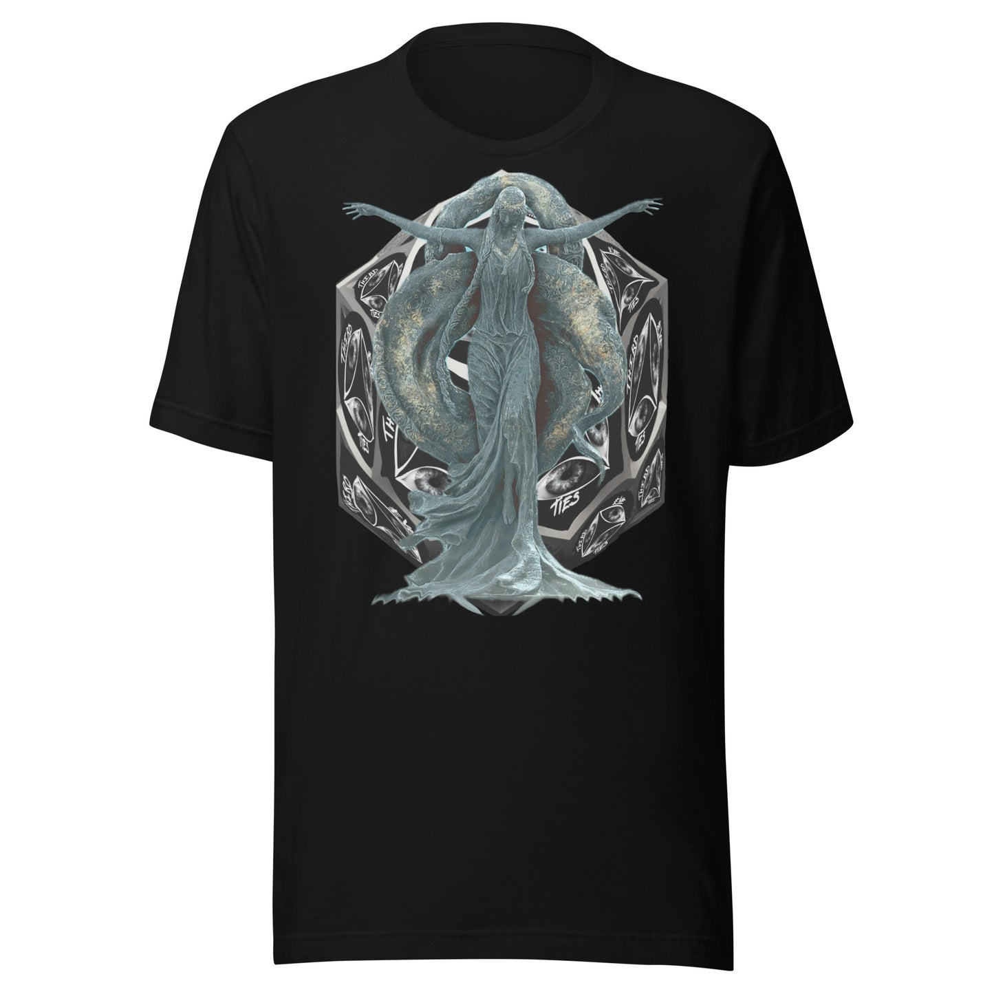 black t-shirt, elden ring, artistic, short sleeve, crew cut