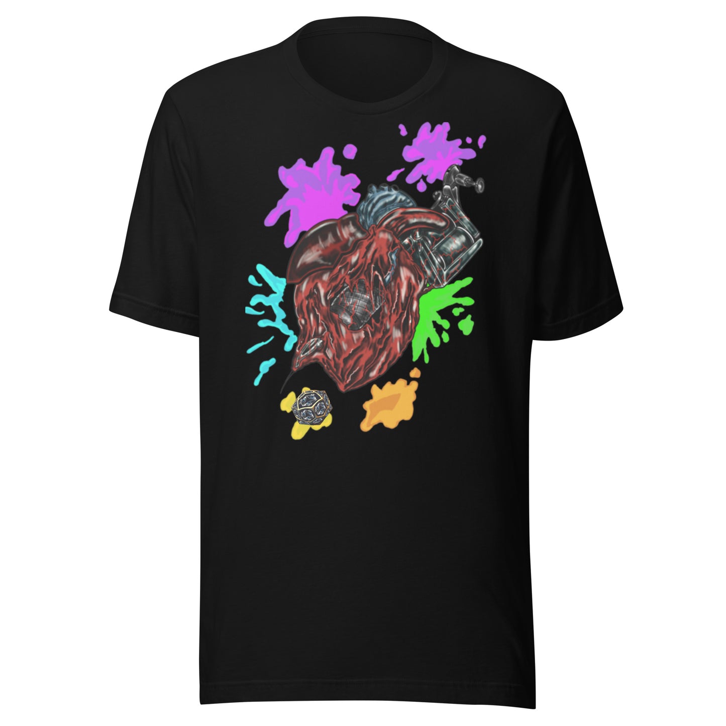 black t-shirt, heart, artistic, cotton, crew cut, short sleeve