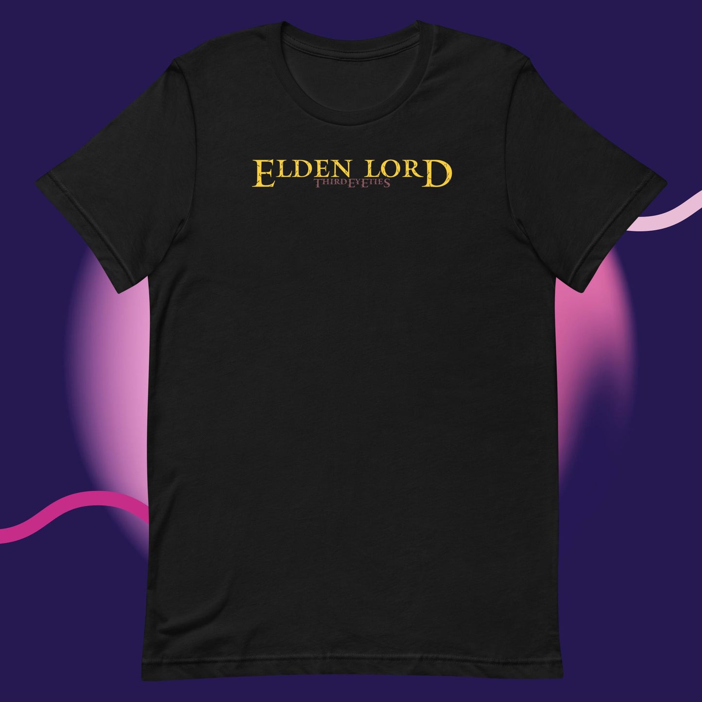 Black t-shirt with 'Elden Lord' text on a purple background