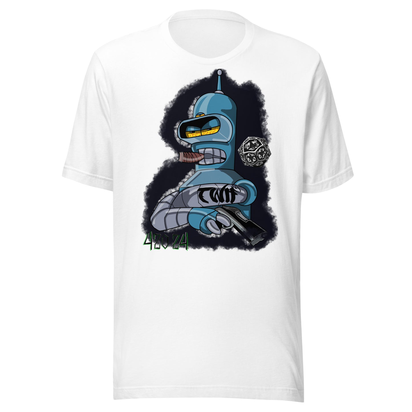 white t-shirt, bender, futurama, artistic, abstract, short sleeve, cotton, crew cut