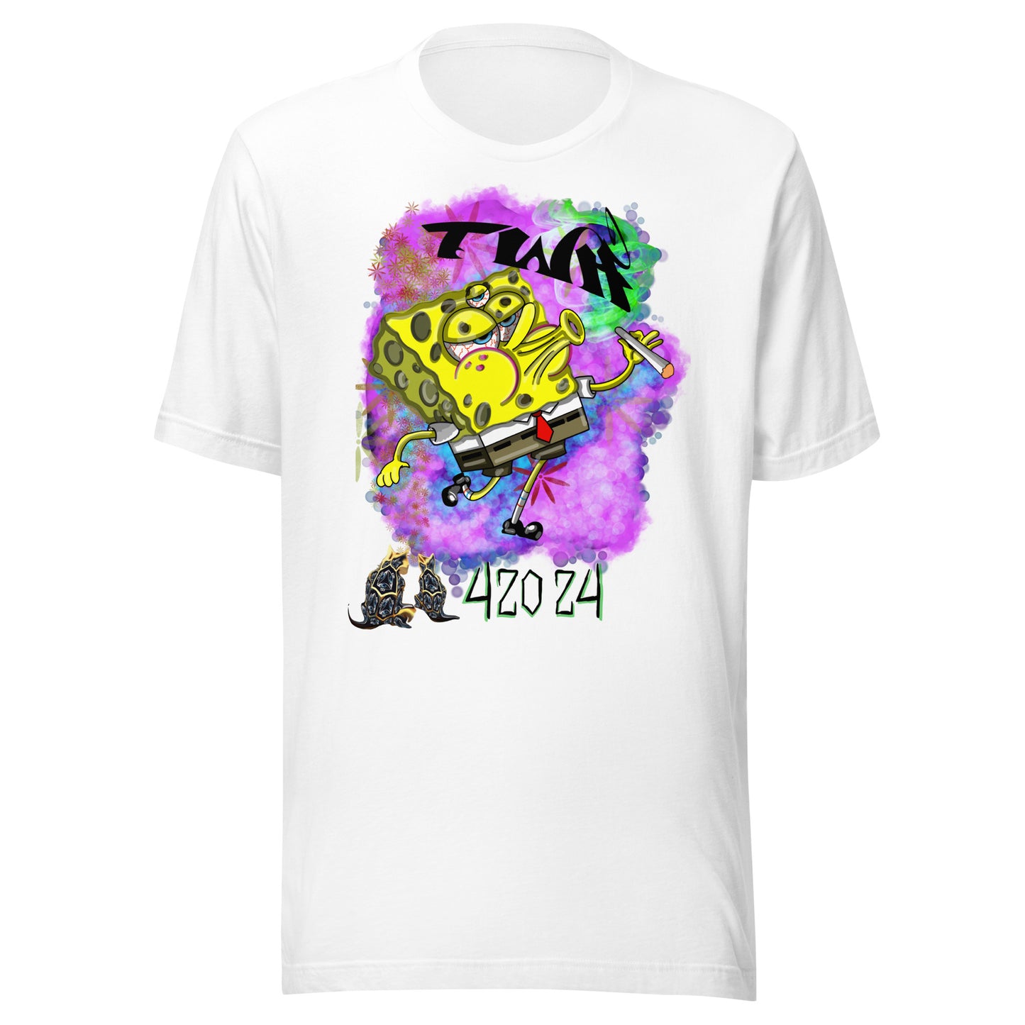 white t-shirt, spongebob, artistic, abstract, cotton, short sleeve, crew cut