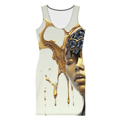 white dress, abstract woman, polyester, spandex, tank, sleeveless, multi size