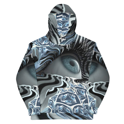 geometric hoodie, eyeball abstract, artistic, pull over, cotton, long sleeve