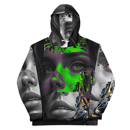 multicolor hoodie, abstract woman, artistic, cotton, pull over, long sleeve