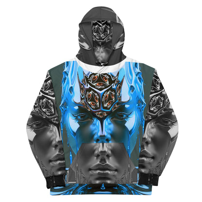 blue and gray hoodie, abstract woman, artistic, long sleeve, pull over, cotton