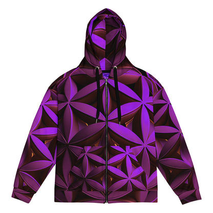 purple hoodie, flower of life, artistic, cotton, zip up, long  sleeve