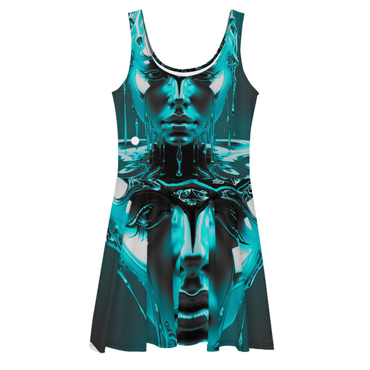 Drippy queen blue by Godshand designs Skater Dress