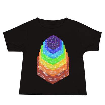 black toddler t shirt short sleeve, cotton, with rainbow artwork on the front