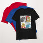 black t-shirt with artwork of demigods on an album cotton crew neck