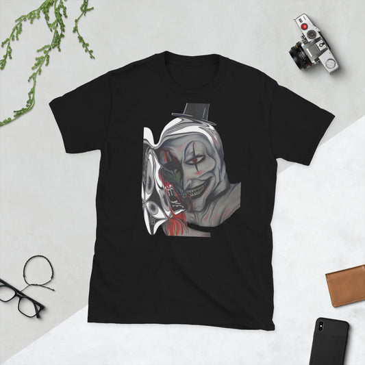 Black t-shirt with short sleeve, crew cut cotton with clown artwork