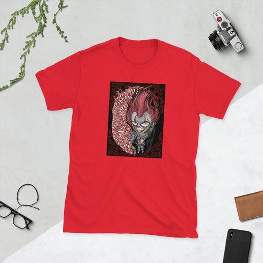 red t-shirt short sleeve cotton, with pennywise art on the front