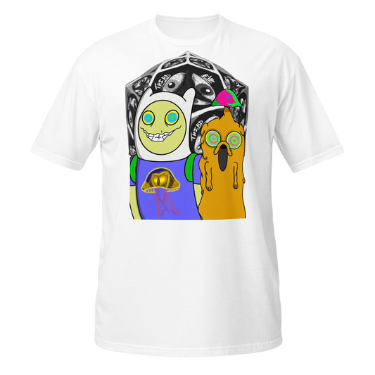 t-shirt, white, cotton, adventure time cartoon, artistic, custom, multicolored. 