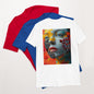 white t-shirt, woman face, artistic, cotton, crew cut, short sleeve