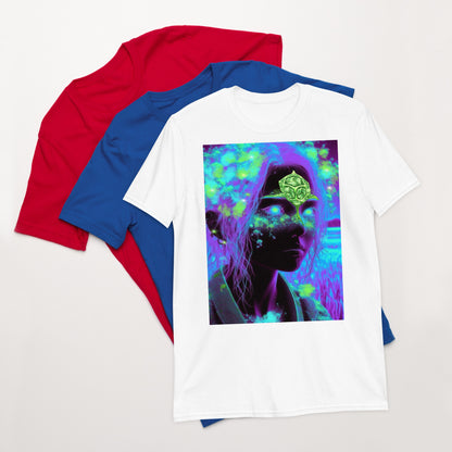 white t-shirt, negative artistic, crew cut, cotton, short sleeve