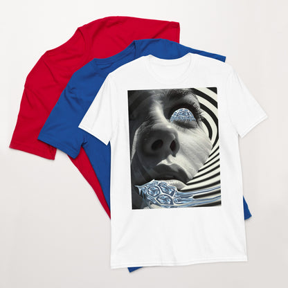 white t-shirt, artistic, abstract woman, cotton, crew cut, short sleeve