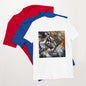 white t-shirt with lion artwork crew cut short sleeve cotton