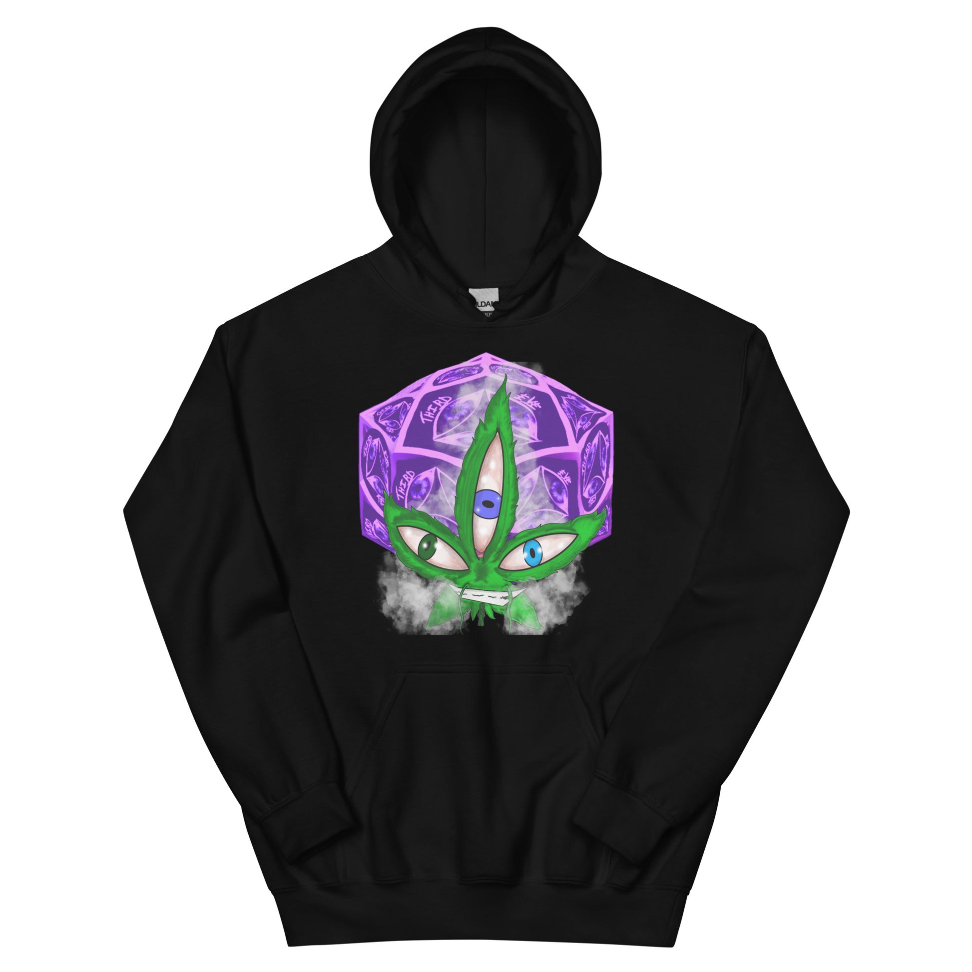 black hoodie, marijuana, artistic, pull over, cotton, long sleeve