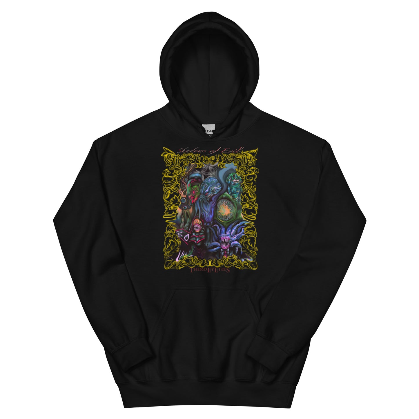 Black pull over hoodie, cotton, with COD artwork